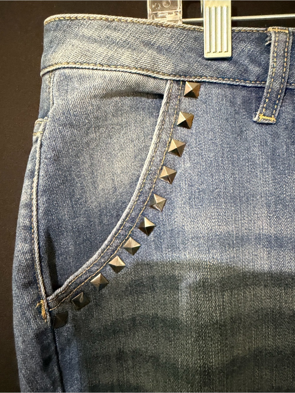 Ashley Stewart Light Blue Straight Leg Jeans with Studded Pockets - Picture 3 of 4